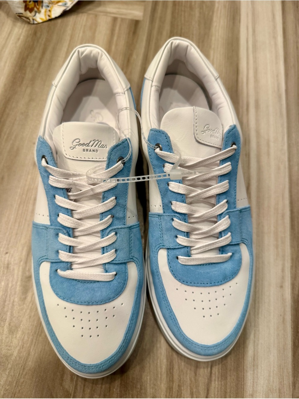 Good Man Brand Men’s White and Light Blue Suede Leather Sneakers